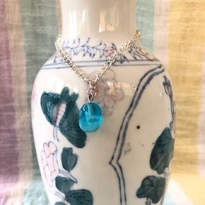 Blue bead pendant necklace- OOAK